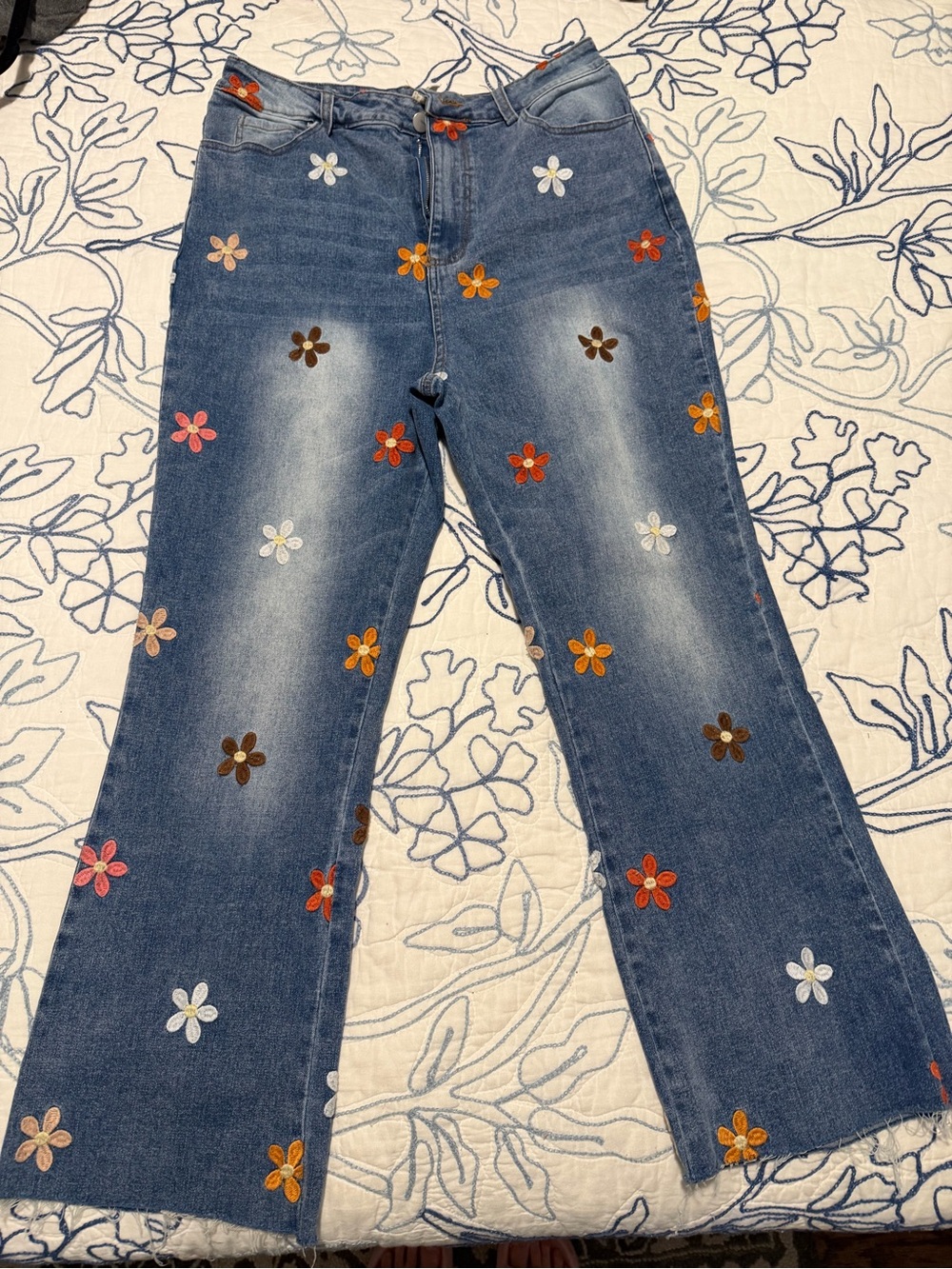 BiBi Denim Flare Jeans with Multicolor Embroidered Flowers